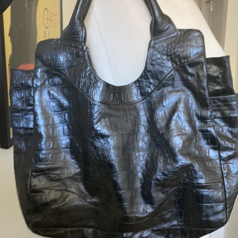 Foley + Corinna Black Leather Mock Croc Jet Set Bag 😘 - Picture 9 of 11